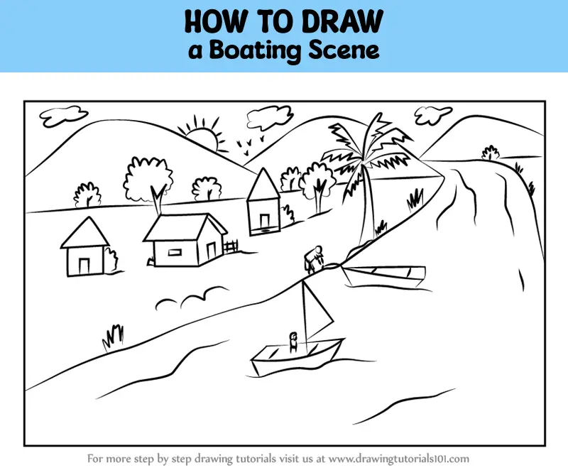 How to Draw a Boating Scene (Scenes) Step by Step | DrawingTutorials101.com