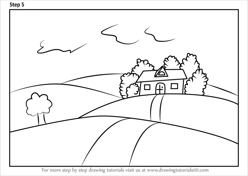How to Draw a House on Fields of Grass (Scenes) Step by Step ...