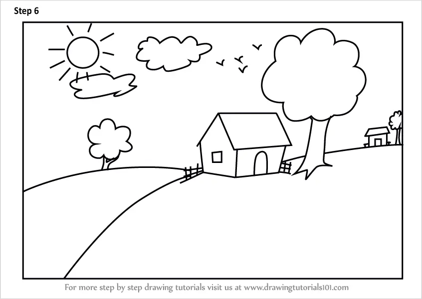 scenery drawing for kids step by step