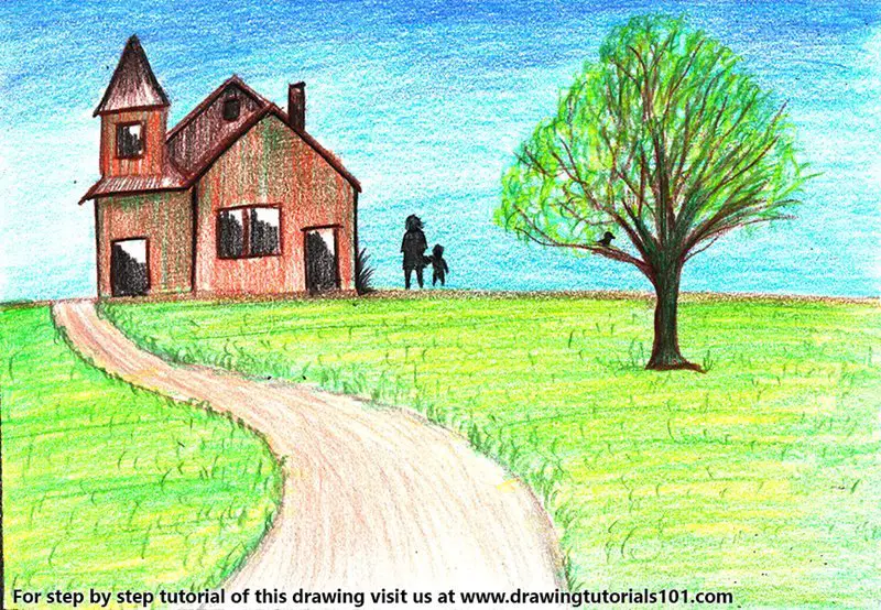 Colour pencil drawing for beginners // Village scenery drawing with colour  pencil - YouTube | Color pencil drawing, Colored pencils, Drawing for  beginners