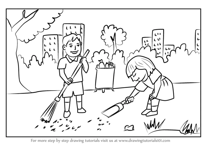 students cleaning classroom cartoon