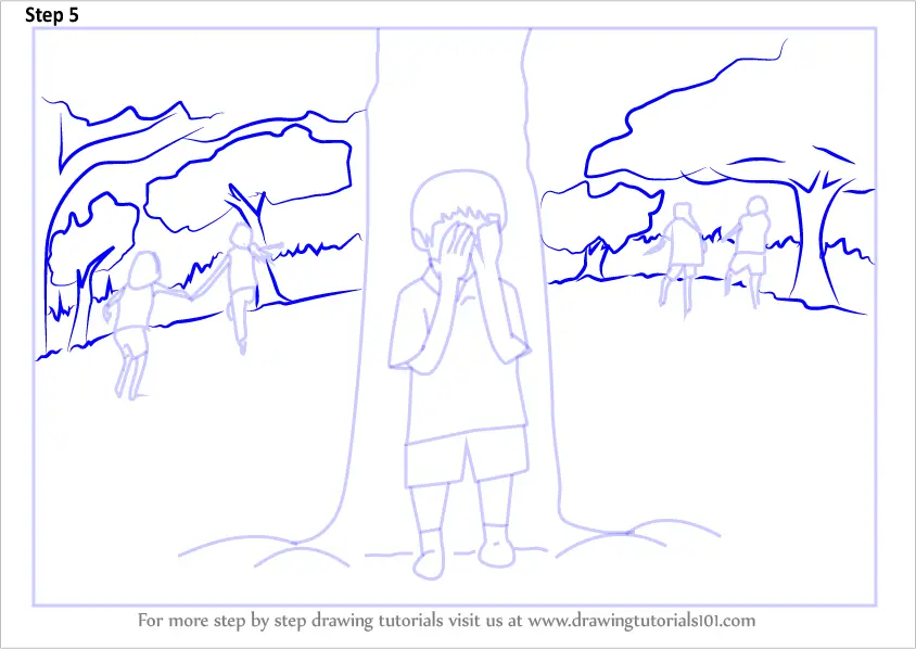 Learn How to Draw Kids Playing Hide and Seek Game (Scenes) Step by Step
