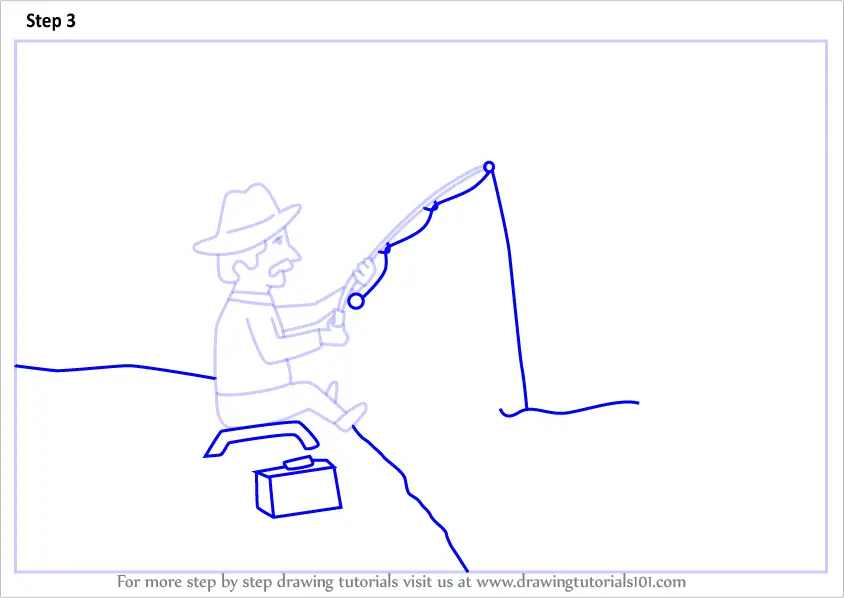 How to Draw Man Fishing Scenery (Scenes) Step by Step