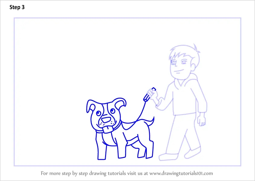 Learn How to Draw a Man Walking Dog Scene (Scenes) Step by Step
