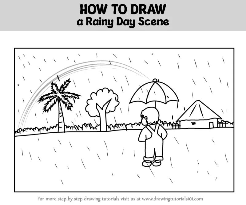 VERY EASY RAINY SEASON SCENERY DRAWING FOR BEGINNERS | A GIRL WALKING IN  THE RAIN WITH OIL PASTEL - YouTube