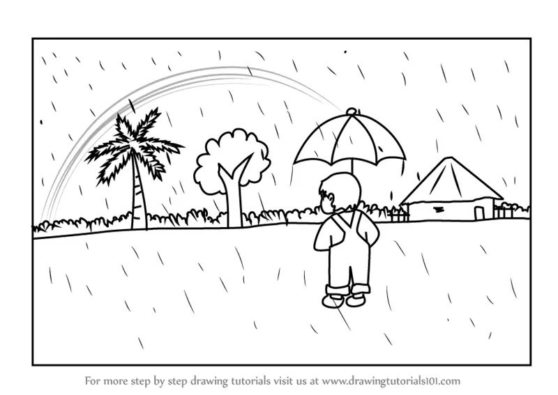 Step by Step How to Draw a Rainy Day Scene : DrawingTutorials101.com