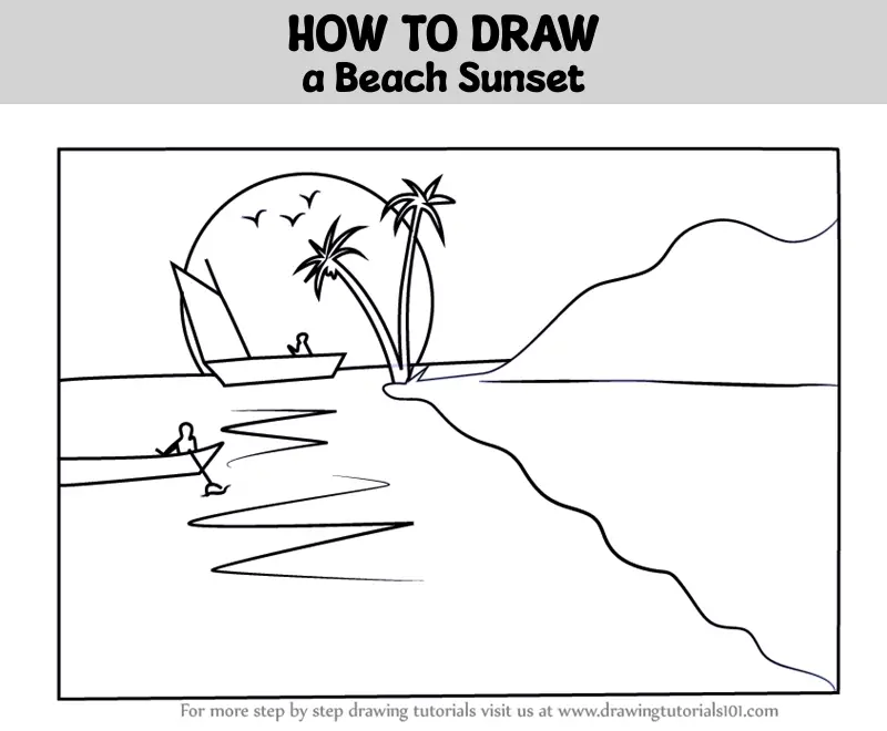 Beach Sunset Drawing (easy) - HelloArtsy