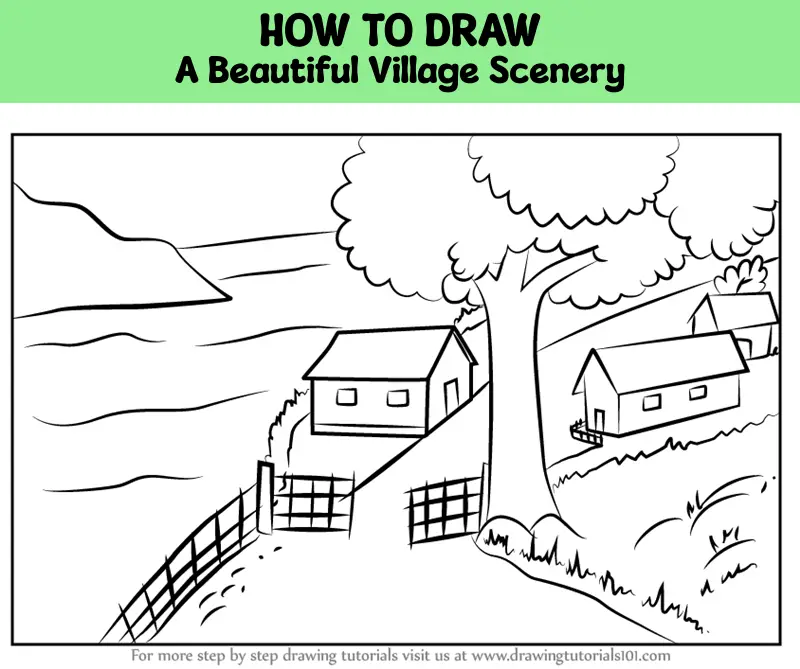 How To Draw a Village Scenery||Easy Village scenery step by step - YouTube