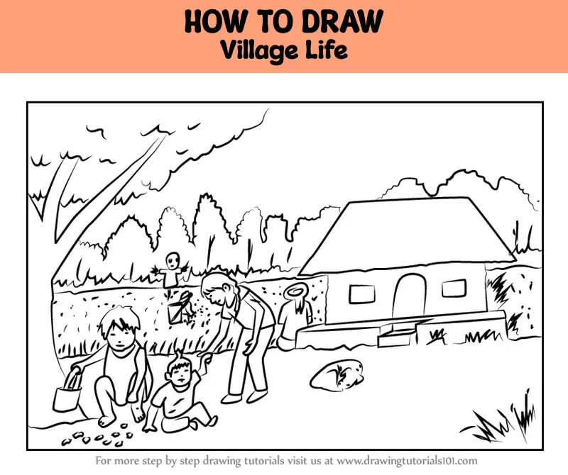 Riverside village drawing easy for beginners step byt step || house drawing  - YouTube