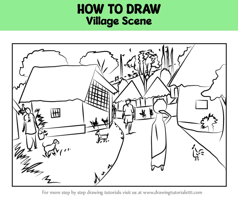 How to Draw a Beautiful Village Scenery