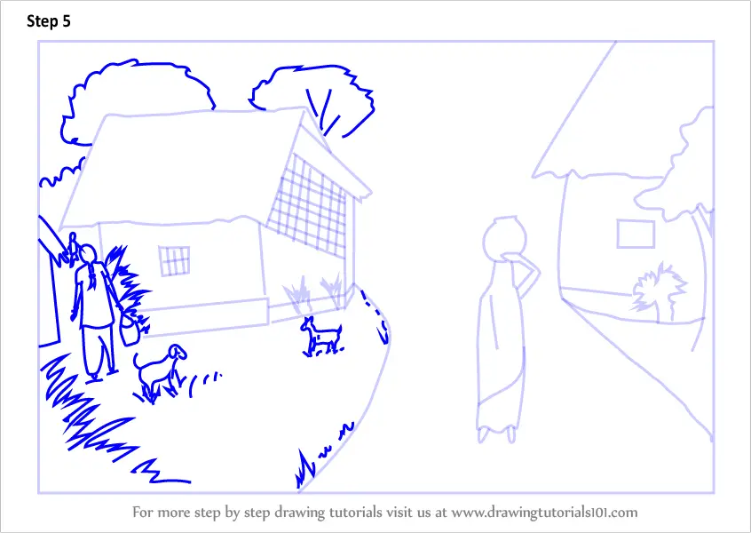 How To Draw Village Scene Villages Step By Step