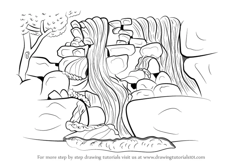 How to Draw a Rocky Waterfall (Waterfalls) Step by Step ...