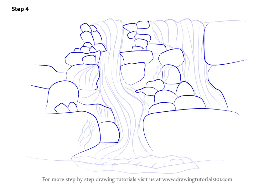 Learn How to Draw a Rocky Waterfall (Waterfalls) Step by Step : Drawing