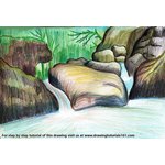 How to Draw a Waterfall Scenery
