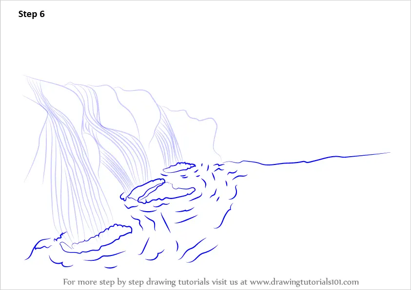 Learn How to Draw Waterfall Scenery (Waterfalls) Step by Step : Drawing