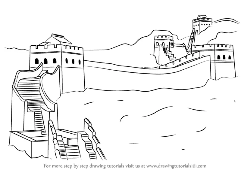 How to Draw Great Wall of China (World Heritage Sites) Step by Step