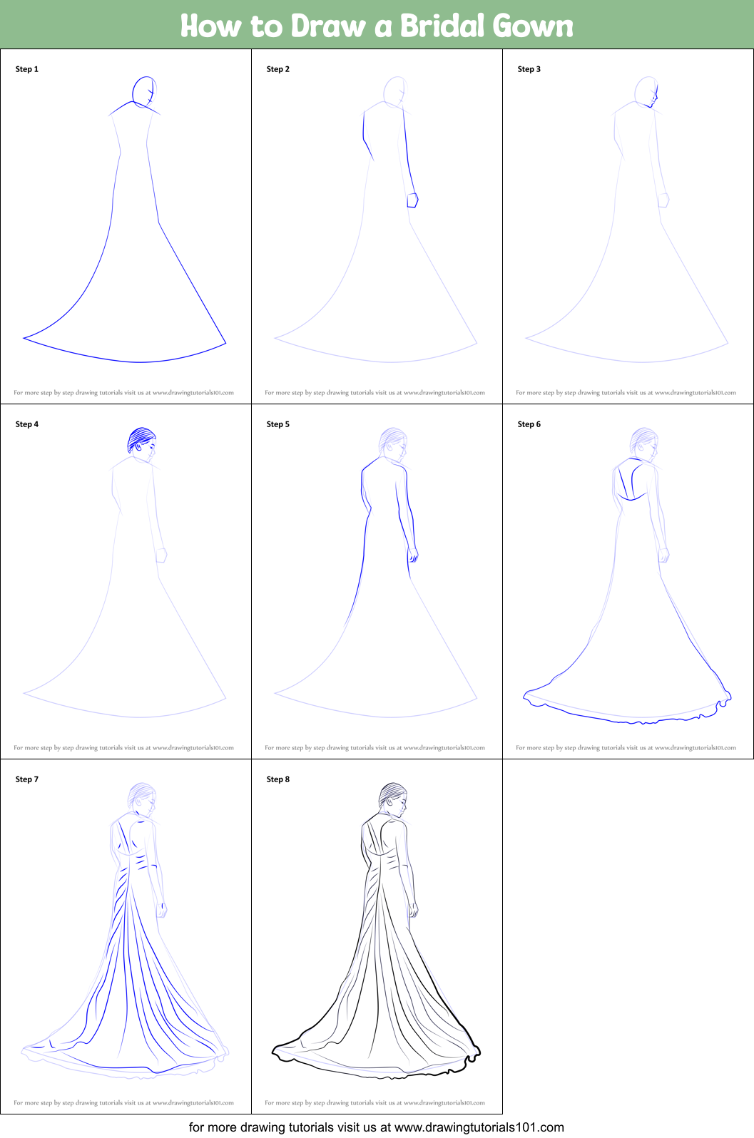 How To Draw A Bridal Gown Printable Step By Step Drawing Sheet 