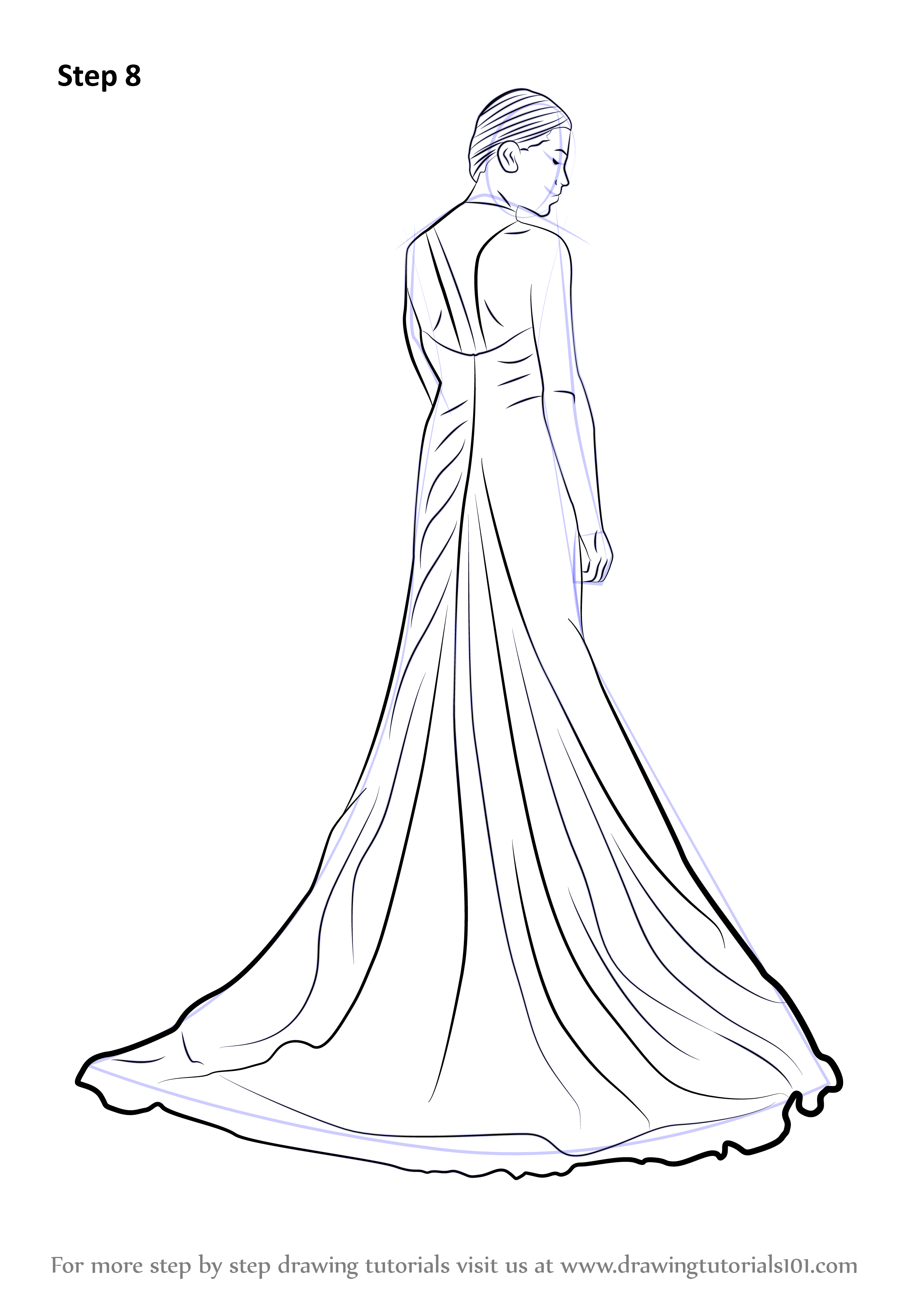 how to draw a woman in a dress step by step