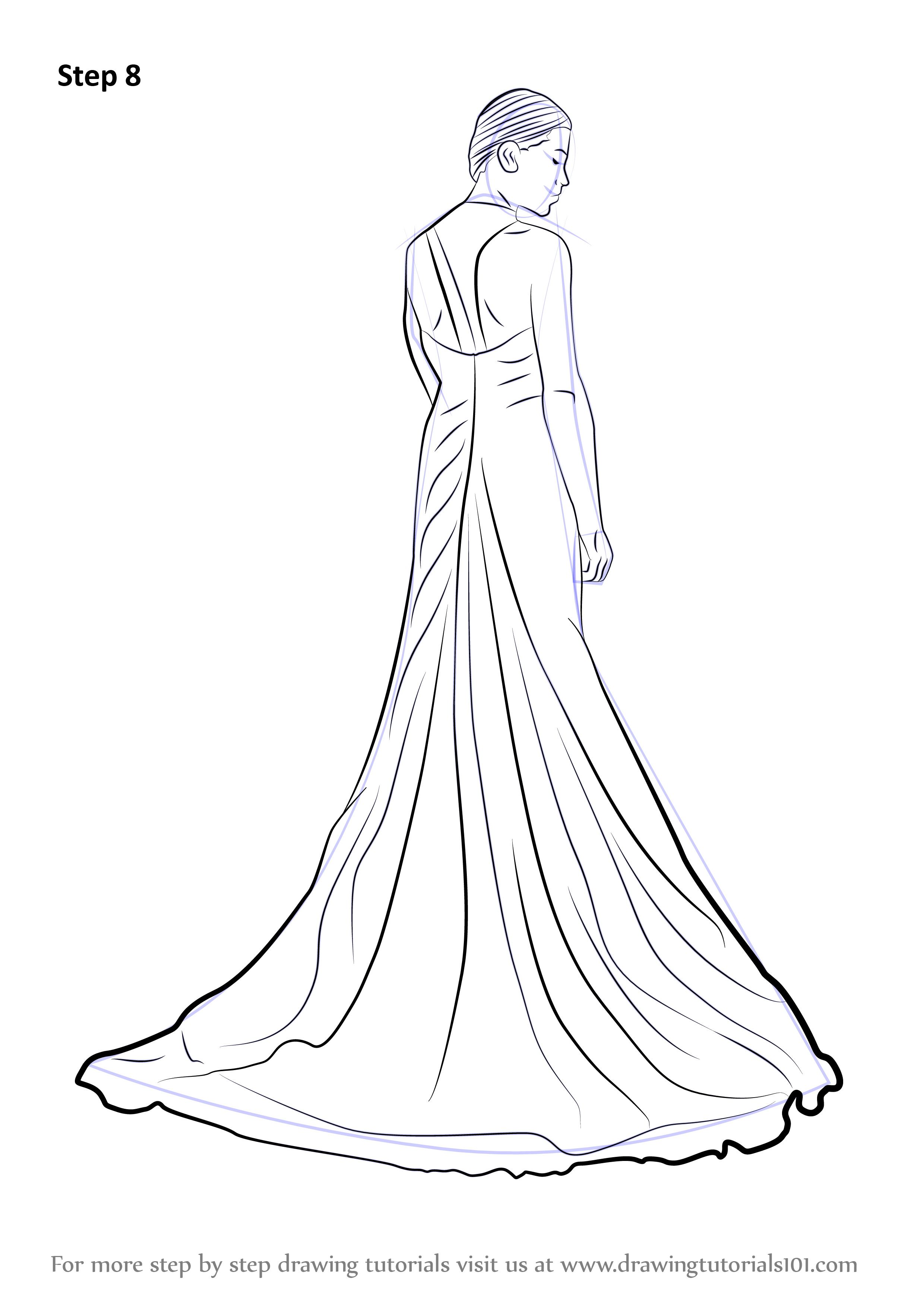 How To Draw A Bridal Gown Fashion Step By Step DrawingTutorials101