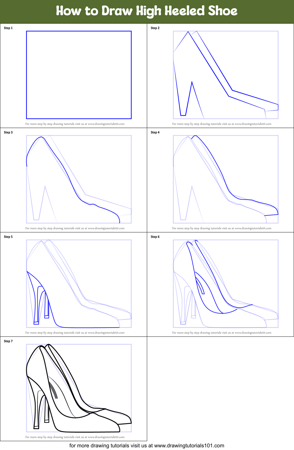 How to Draw High Heeled Shoe printable step by step drawing sheet