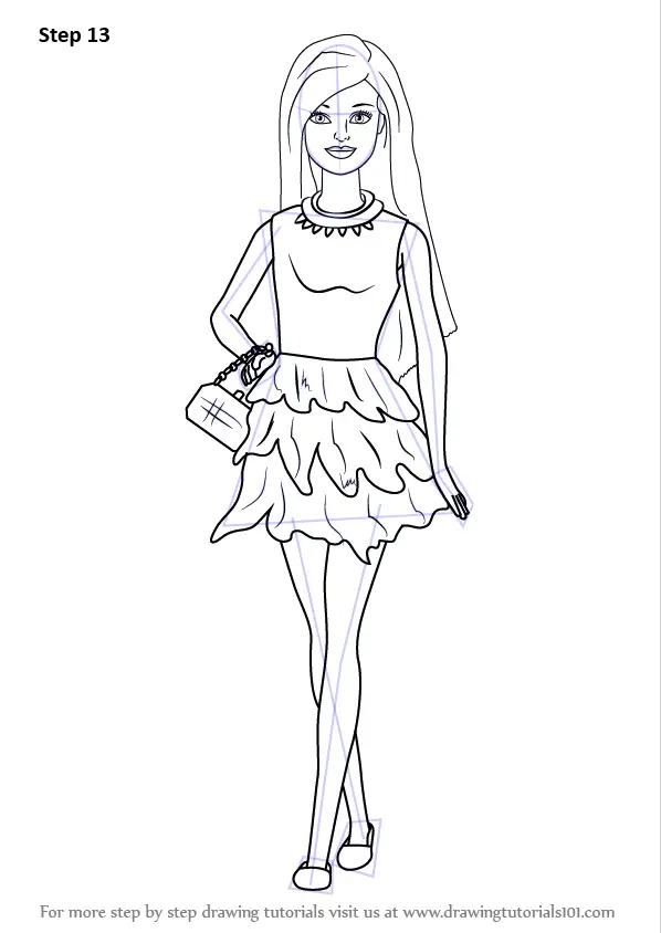 Learn How to Draw Barbie Doll in Skirt (Barbie) Step by Step : Drawing