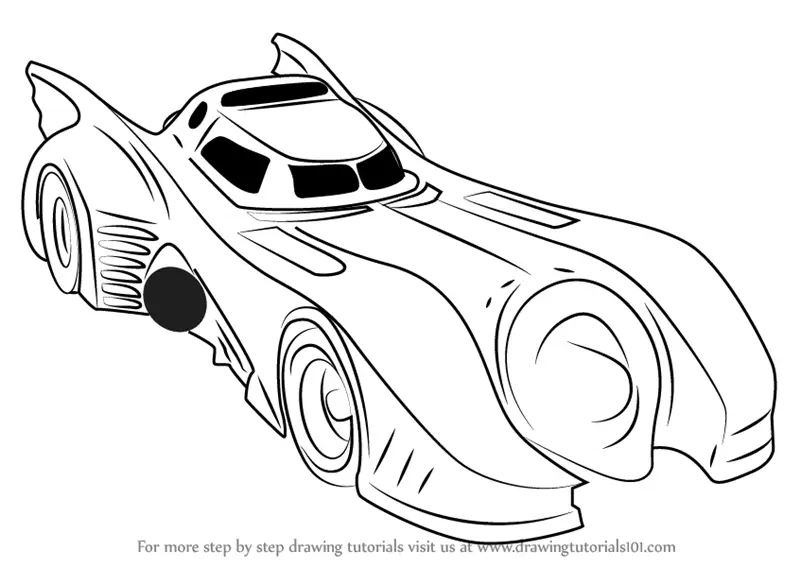 Learn How to Draw a Batmobile 1989 (Batman) Step by Step : Drawing Tutorials