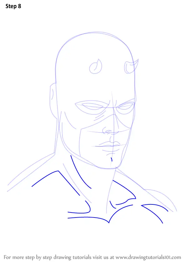 Learn How to Draw Daredevil Face (Daredevil) Step by Step : Drawing