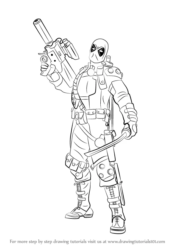 Step by Step How to Draw Deadpool with a Gun : DrawingTutorials101.com