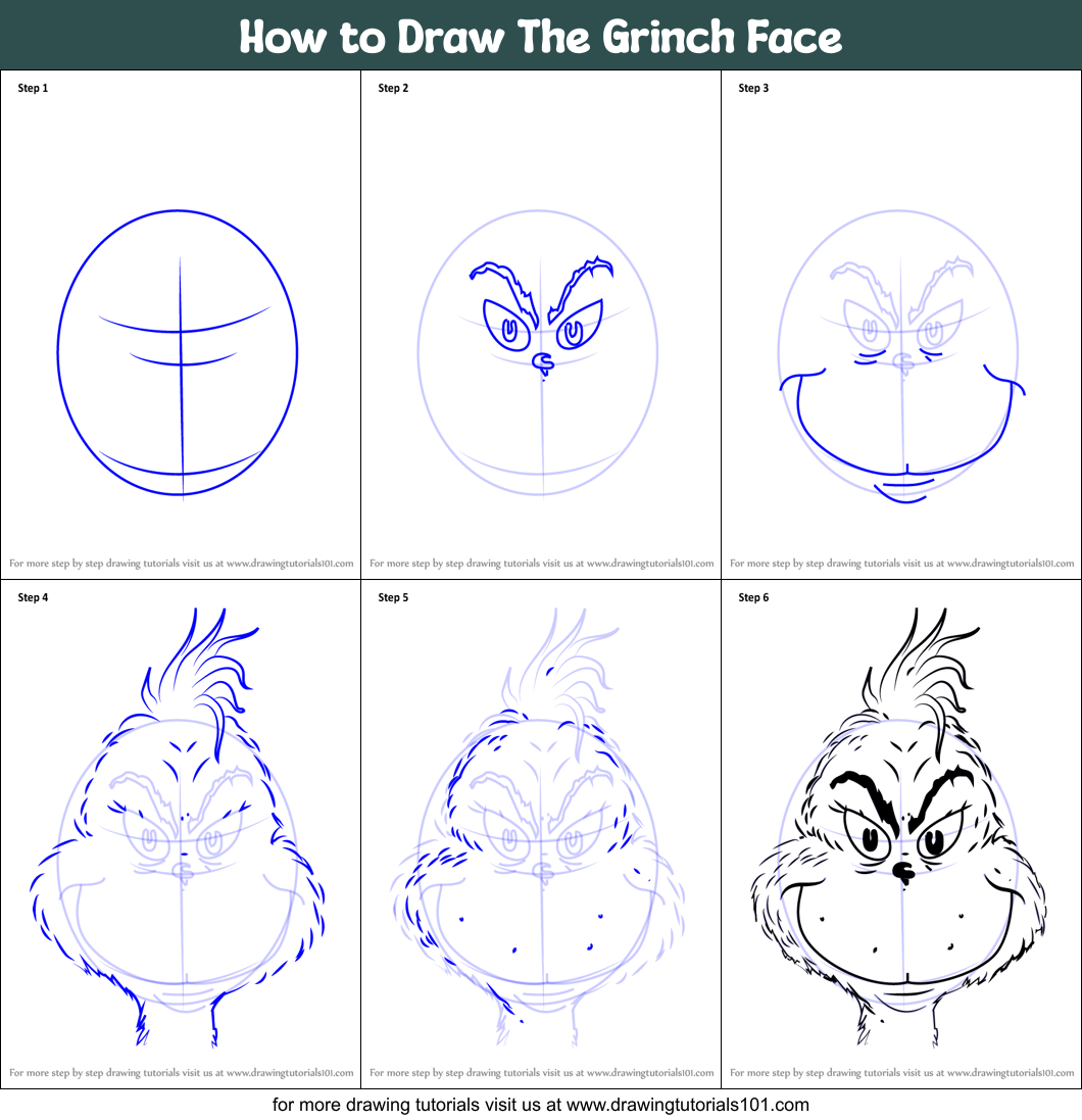 How to Draw The Grinch Face printable step by step drawing sheet