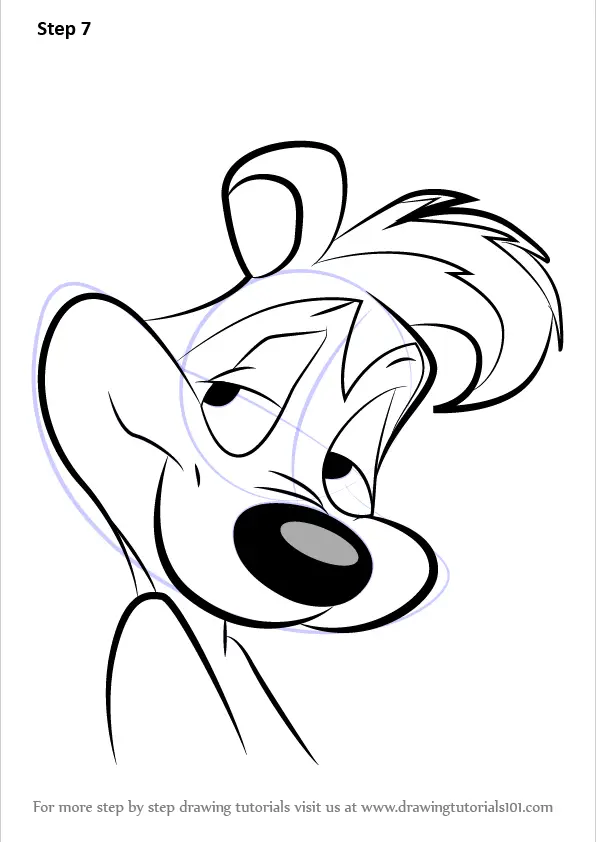 Learn How To Draw Pepe Le Pew Face Pepe Le Pew Step By Step Drawing Tutorials