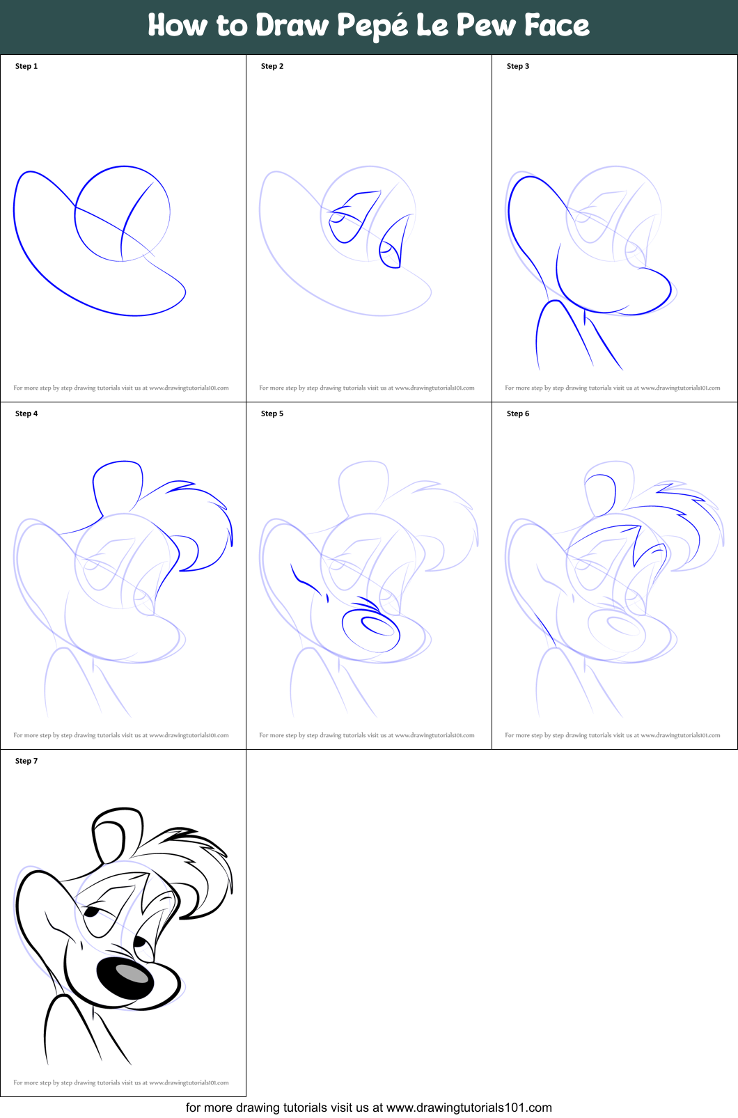 How to Draw Pepé Le Pew Face (Pepé Le Pew) Step by Step ...