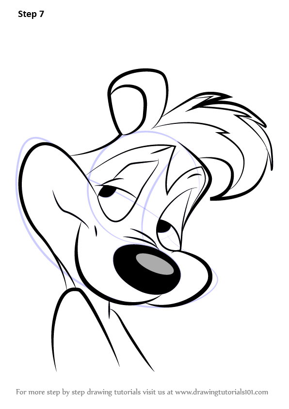 Learn How to Draw Pepé Le Pew Face (Pepé Le Pew) Step by Step : Drawing