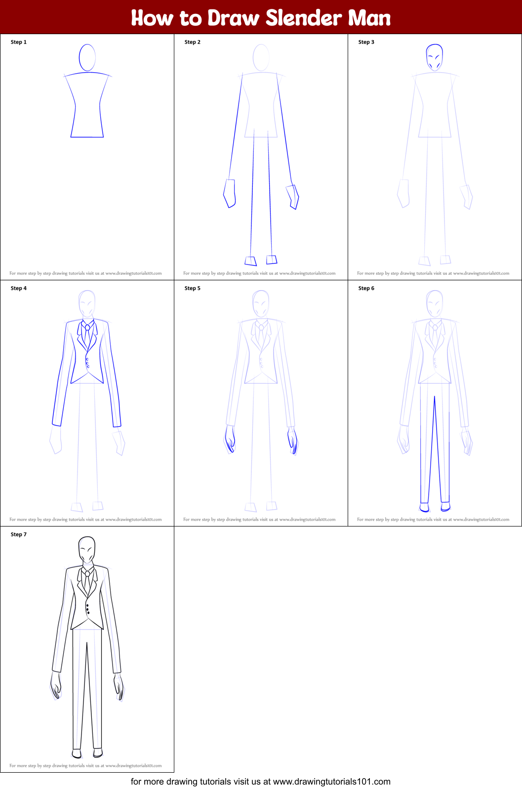 How to Draw Slender Man printable step by step drawing sheet