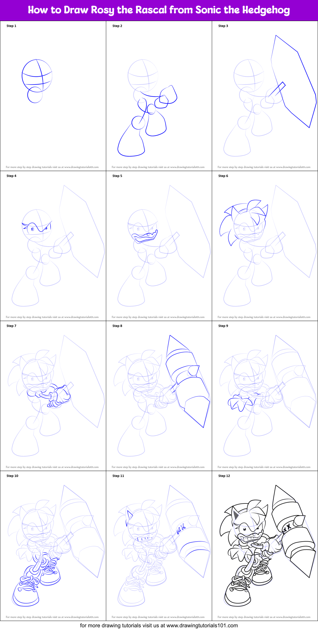How to Draw Rosy the Rascal from Sonic the Hedgehog (Sonic the Hedgehog ...