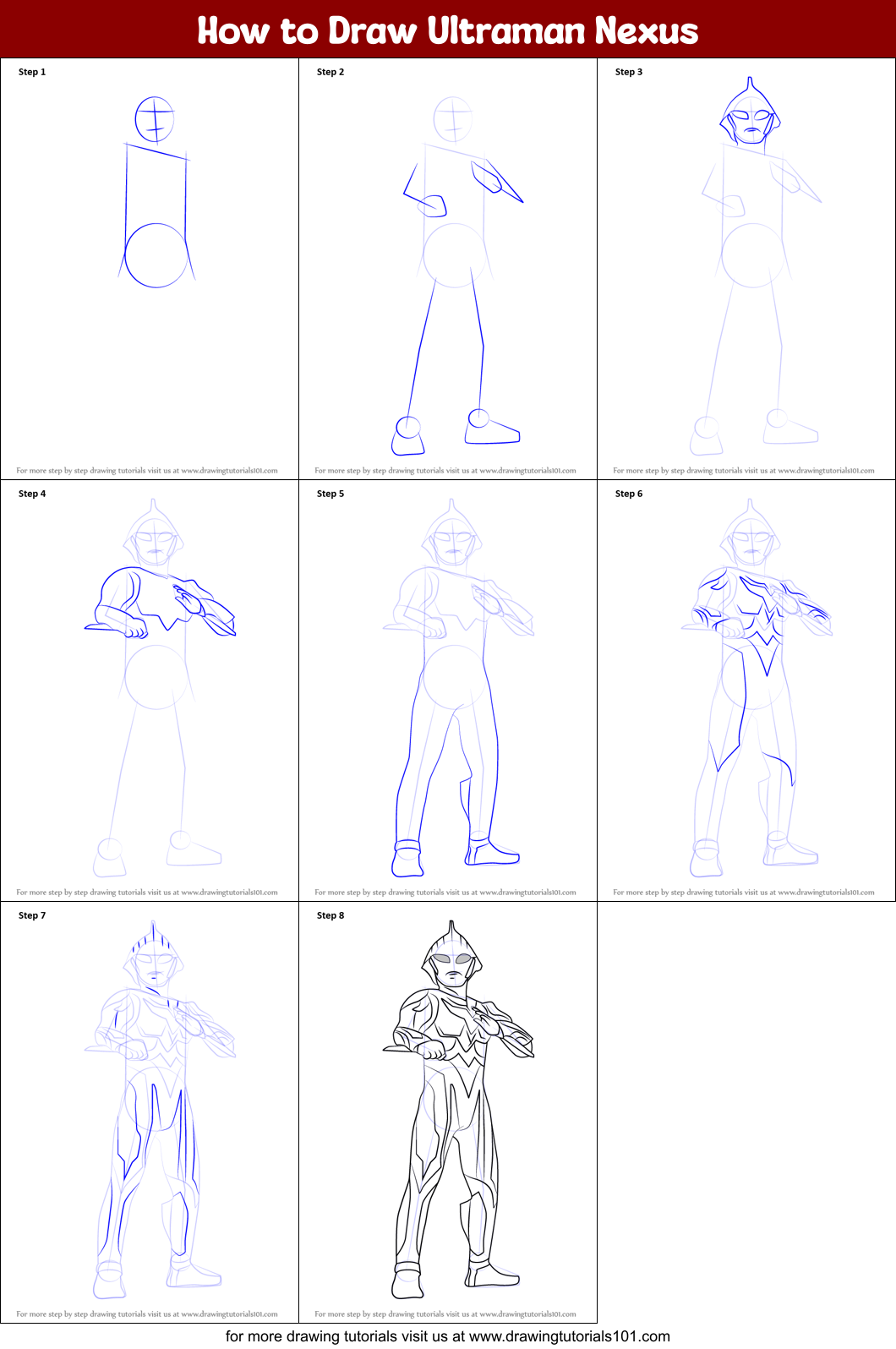 How To Draw Ultraman Nexus Printable Step By Step Drawing