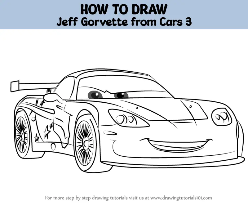 How to Draw Jeff Gorvette from Cars 3 Cars 3 Step by Step