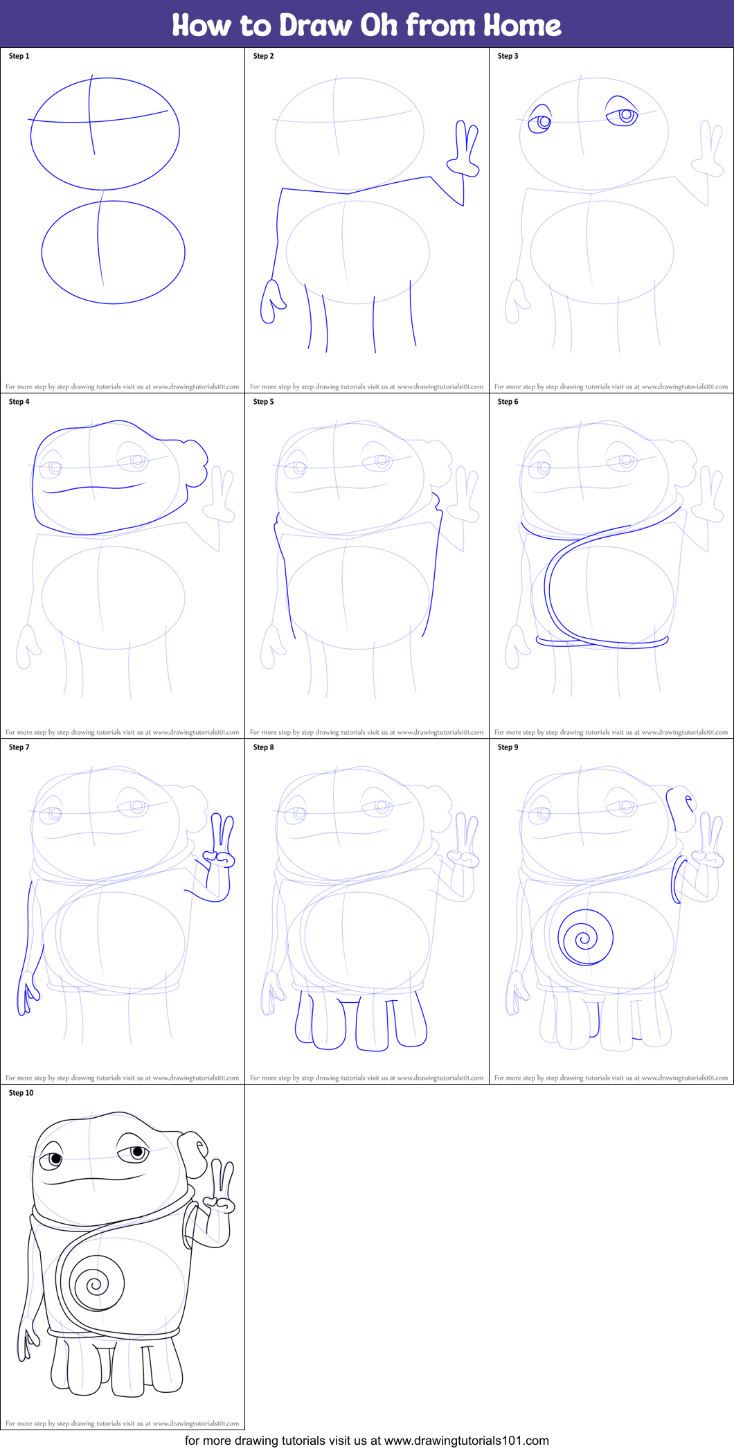 How to Draw Oh from Home (Home) Step by Step | DrawingTutorials101.com