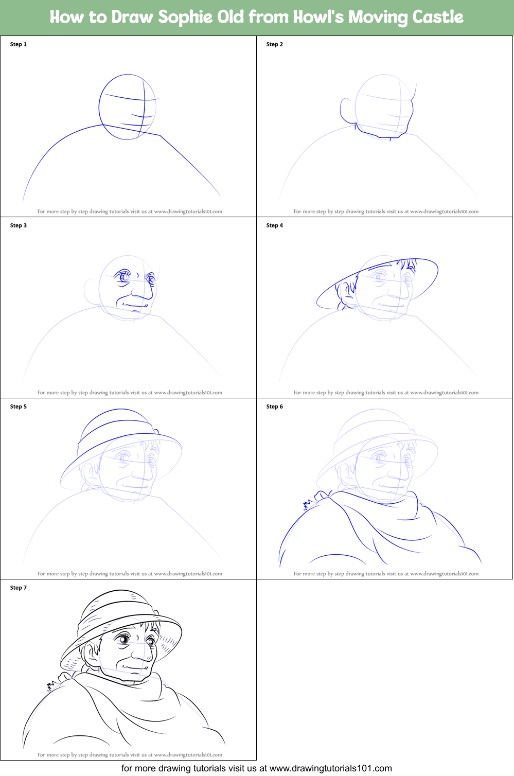 How to Draw Sophie Old from Howl's Moving Castle printable step by step