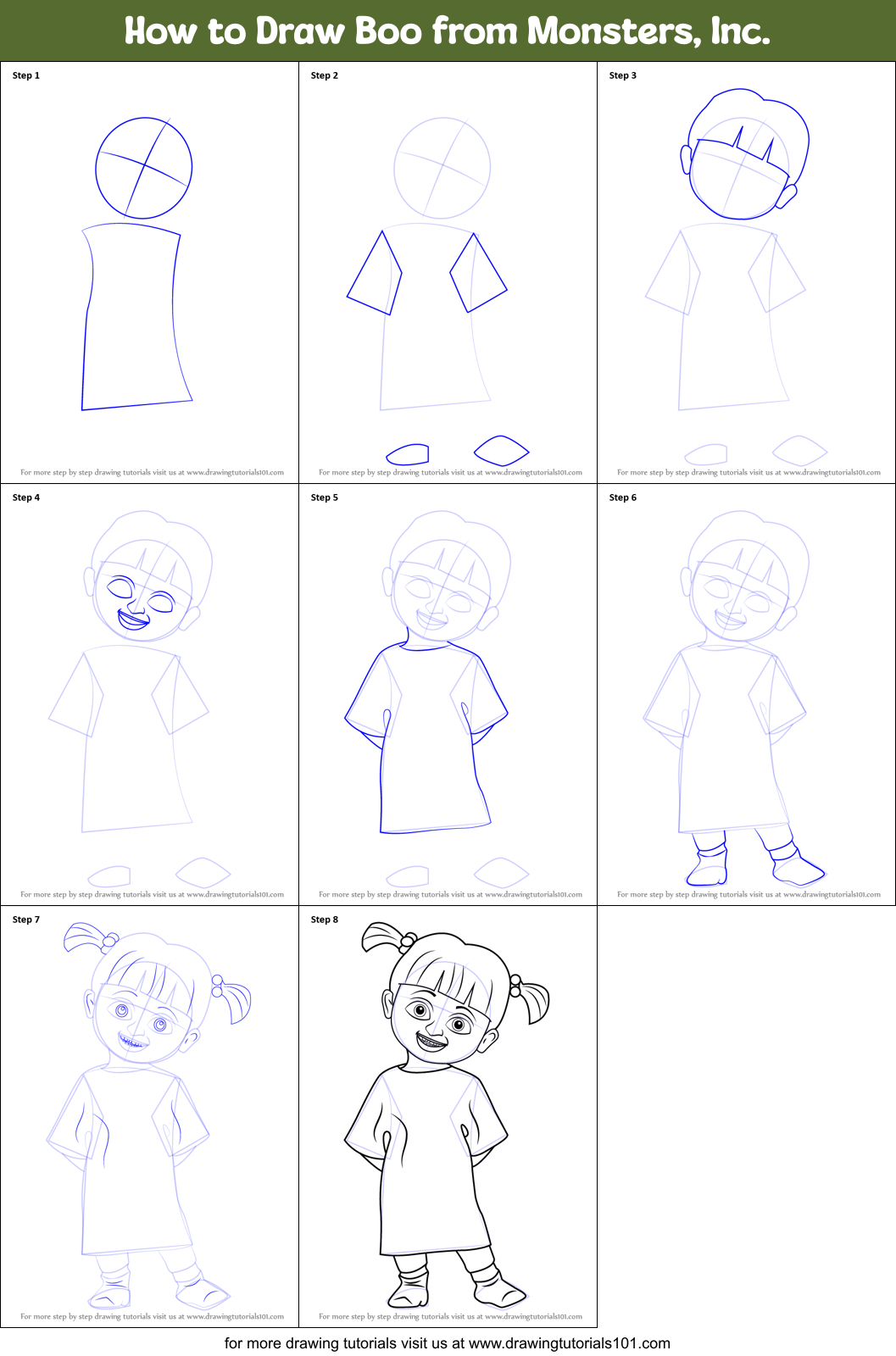 How to Draw Boo from Monsters, Inc. printable step by step drawing