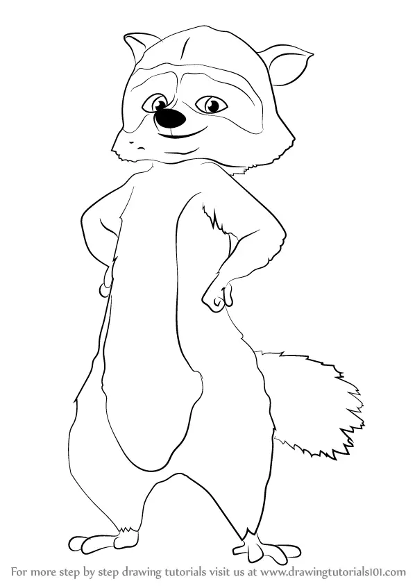 How to Draw RJ from Over the Hedge (Over the Hedge) Step by Step