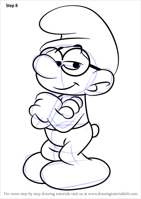 step by step how to draw brainy smurf from smurfs - the