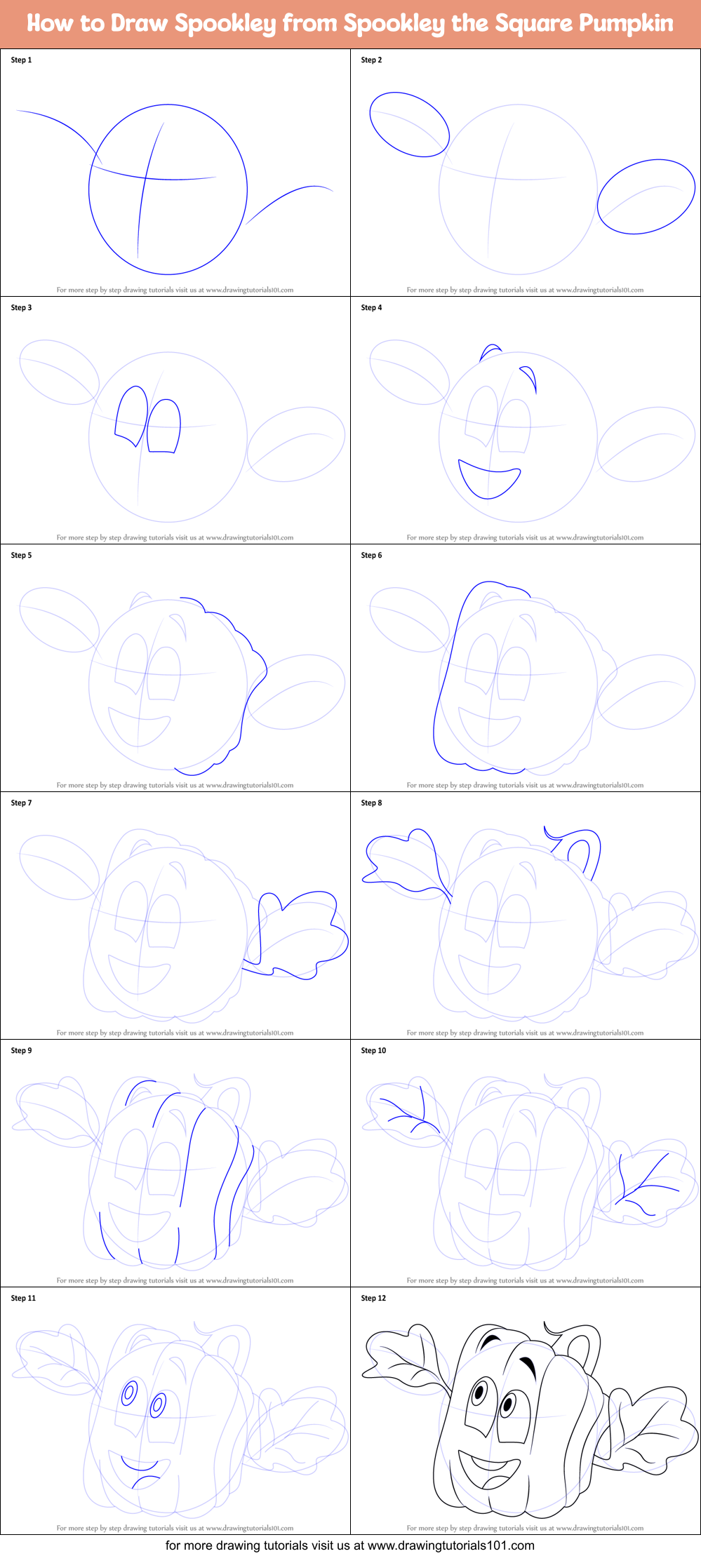 pumpkin spookley square draw drawing step printable cartoon sheet drawingtutorials101