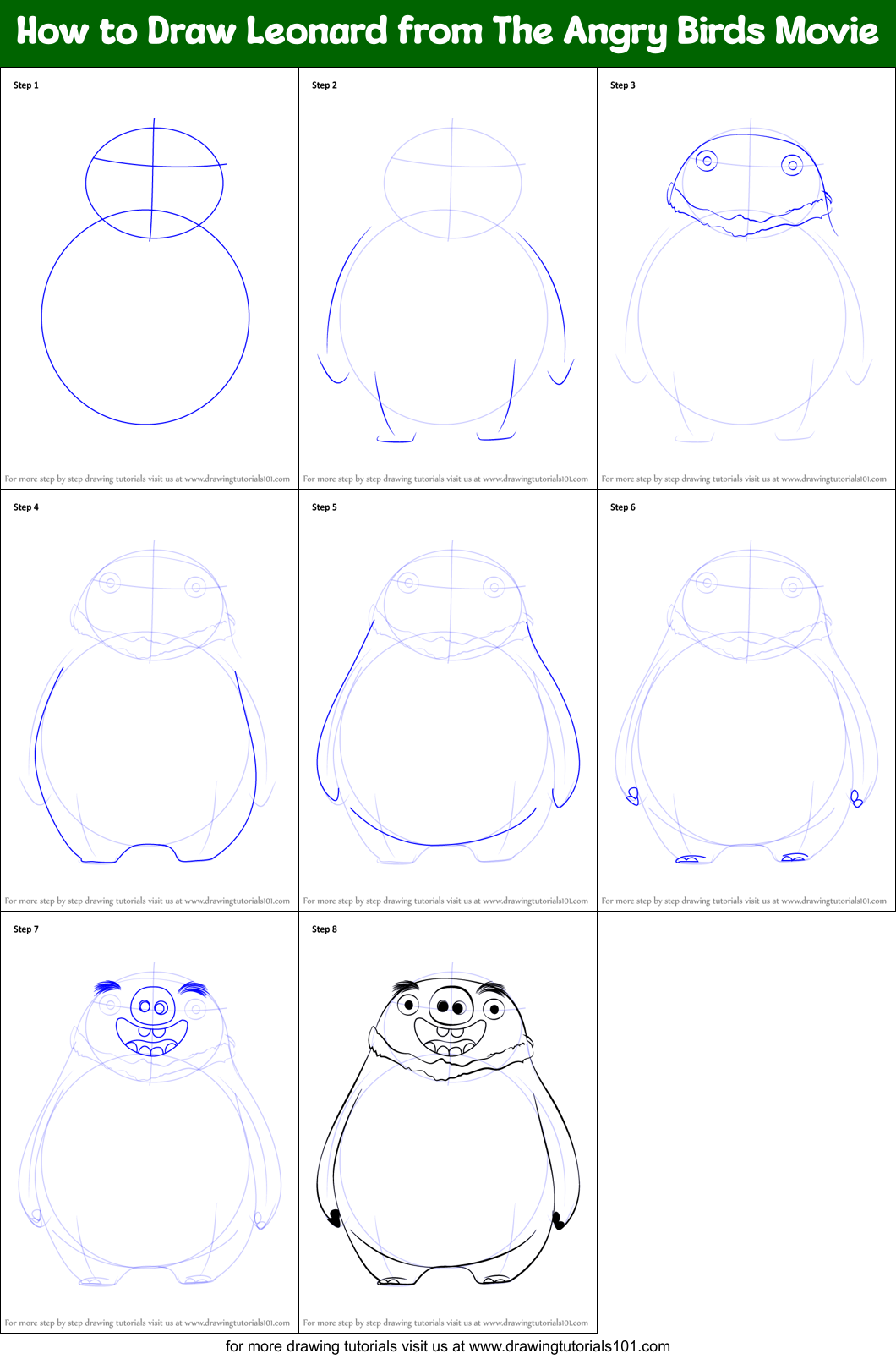 How to Draw Leonard from The Angry Birds Movie printable step by step ...