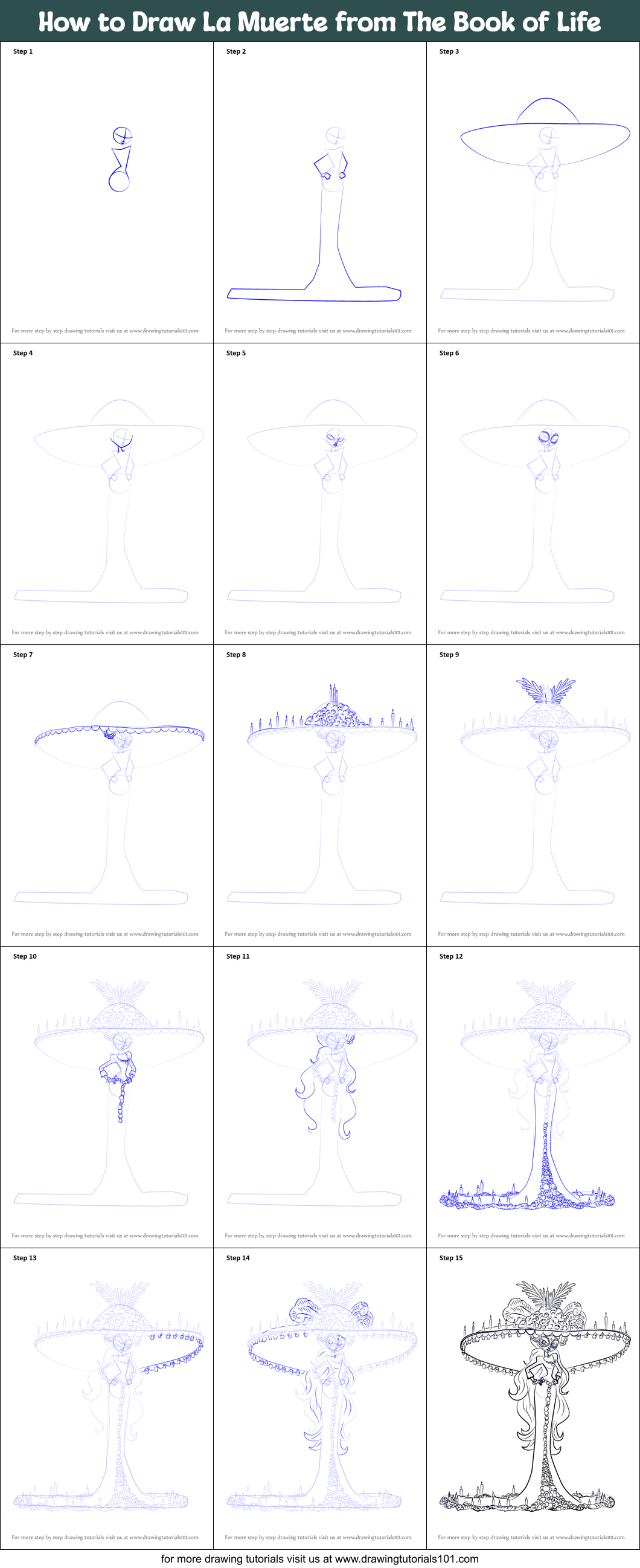 How to Draw La Muerte from The Book of Life printable step 