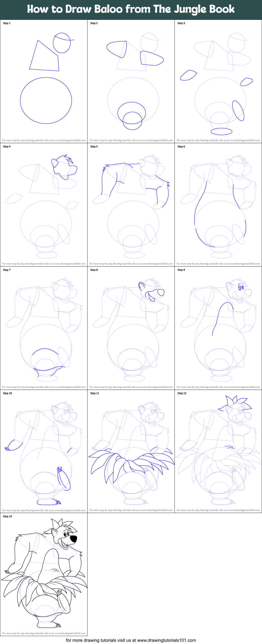 How to Draw Baloo from The Jungle Book (The Jungle Book) Step by Step ...