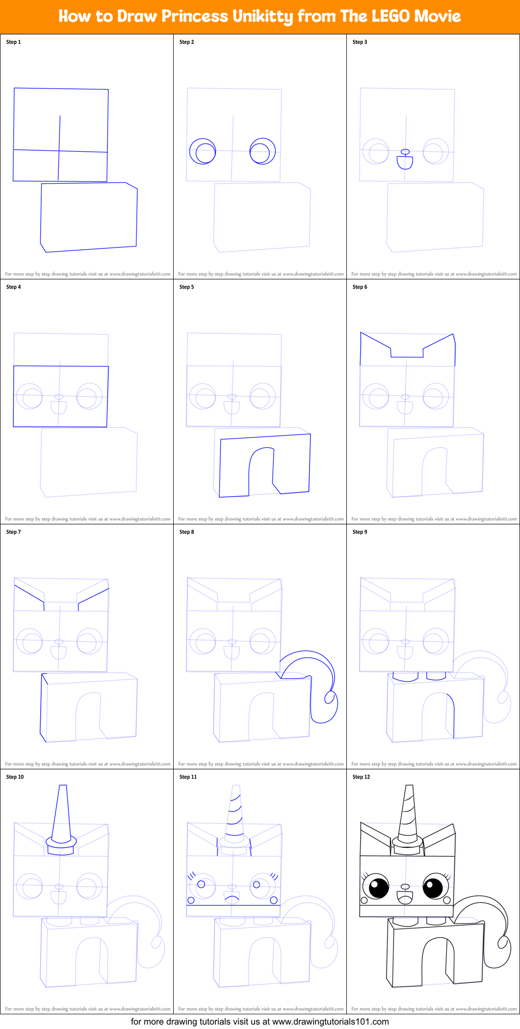 How To Draw Princess Unikitty From The Lego Movie The Lego Movie Step By Step
