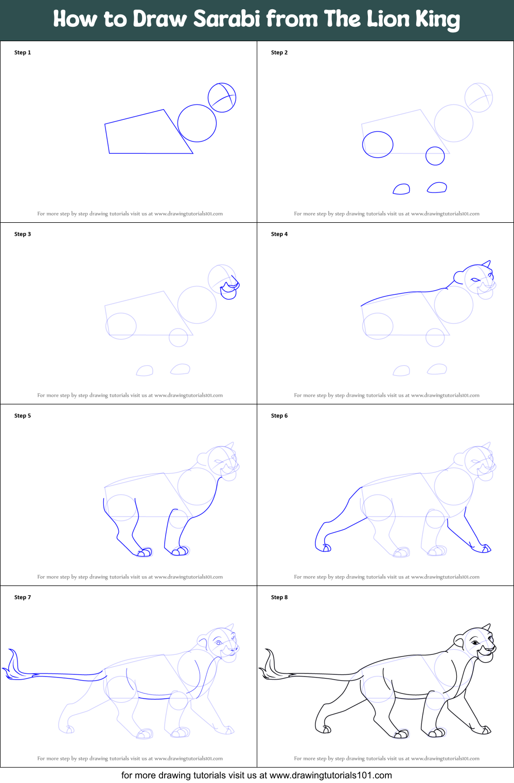 How to Draw Sarabi from The Lion King printable step by step drawing ...