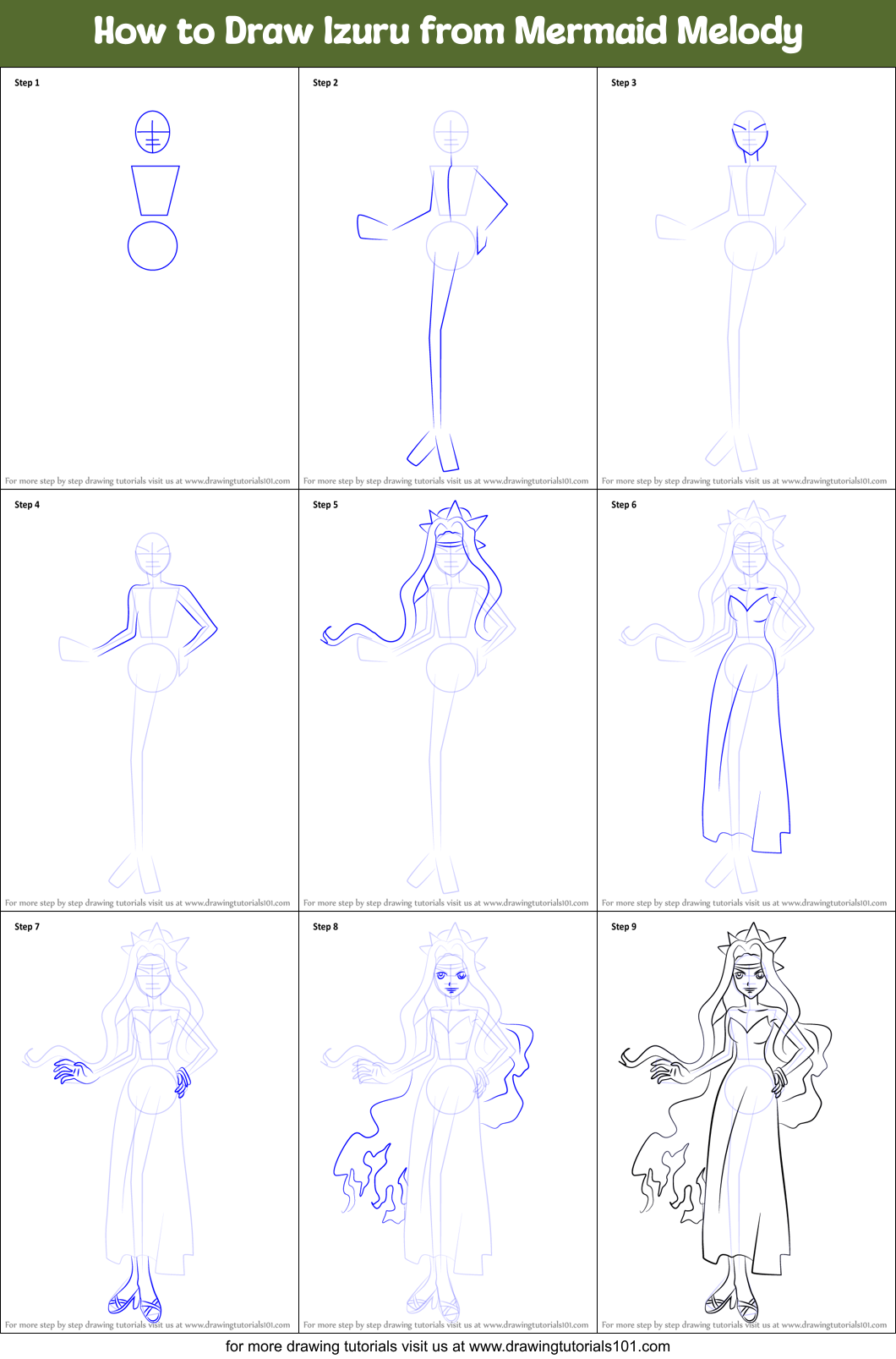 How to Draw Izuru from Mermaid Melody (Adventure Time) Step by Step