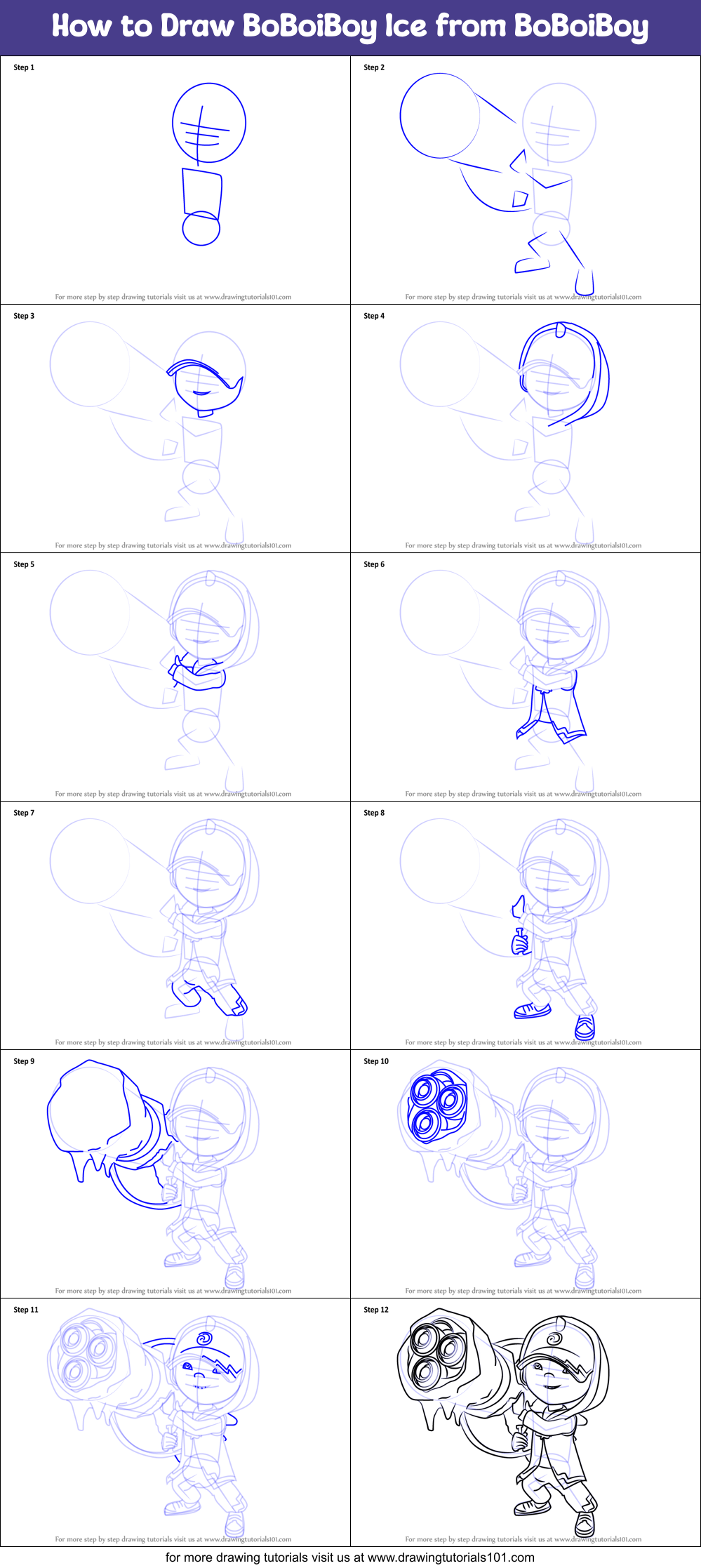 How To Draw Boboiboy Ice From Boboiboy Printable Step By Step