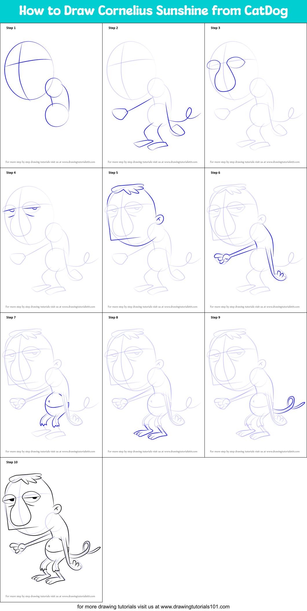 How to Draw Cornelius Sunshine from CatDog printable step by step ...